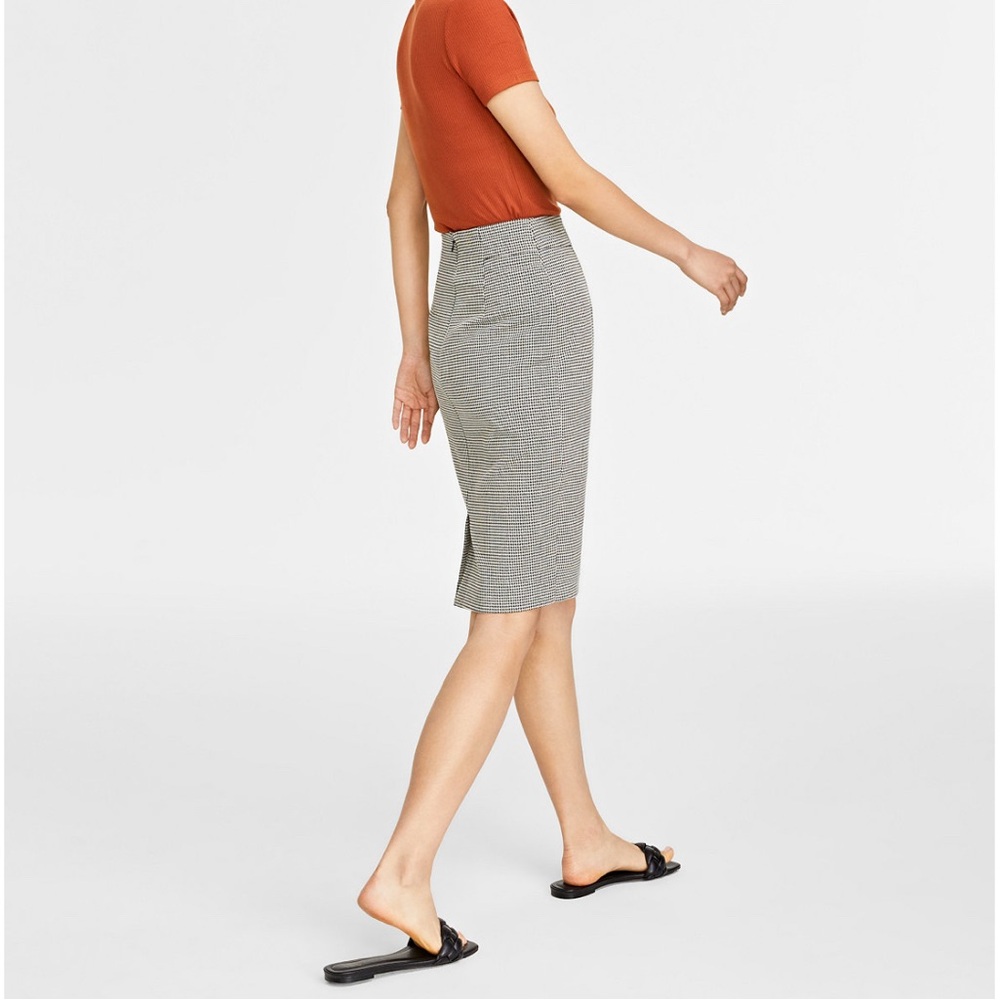 On 34th Macy’s Women’s nwt new woven houndstooth black white pencil skirt size 4 - Picture 3 of 8